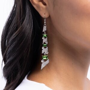 Paparazzi Green and Silver Dangle Earrings with Sparkling Stones